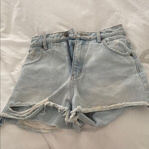 Distressed Light Blue Denim Shorts